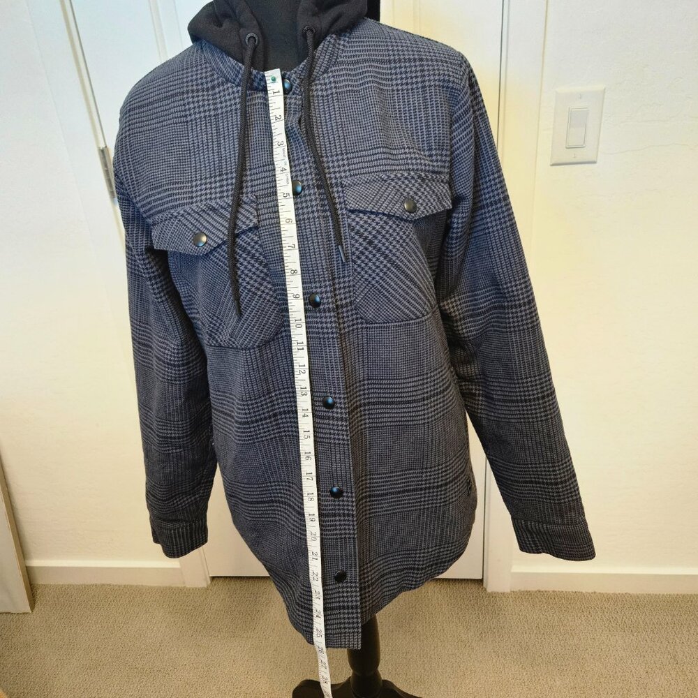 Volcom Hooded Flannel Shacket Plaid Shirt Jacket Size S Black Gray Insulated - Picture 9 of 16